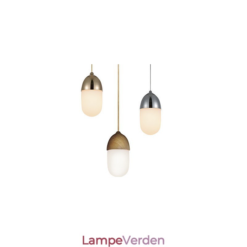 Mini Acorn pendel 1 lys Mordern Simplicity Gylden krom træfarve finish kulstofstål og glas Droplight