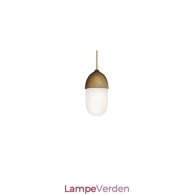 Mini Acorn pendel 1 lys Mordern Simplicity Gylden krom træfarve finish kulstofstål og glas Droplight