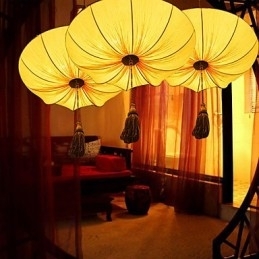 Kreativ runde store røde lanterne Lotus Leaf Bryllup Festival Klud Kunst Lysekrone Lampe Lys