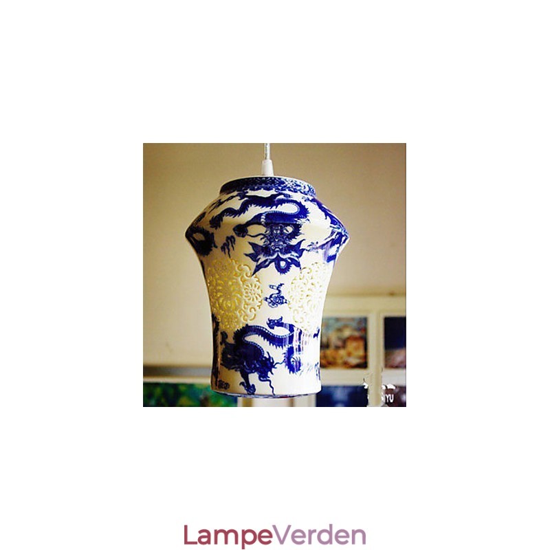 Retro Keramisk lampelampe Trapper Blå Enkelthoved lysekrone Creative