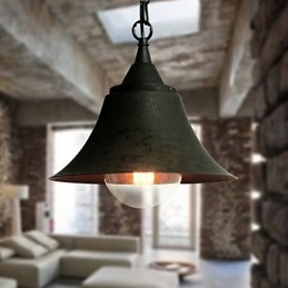 Medium vintage mat sort klokkeform metal pendellampe