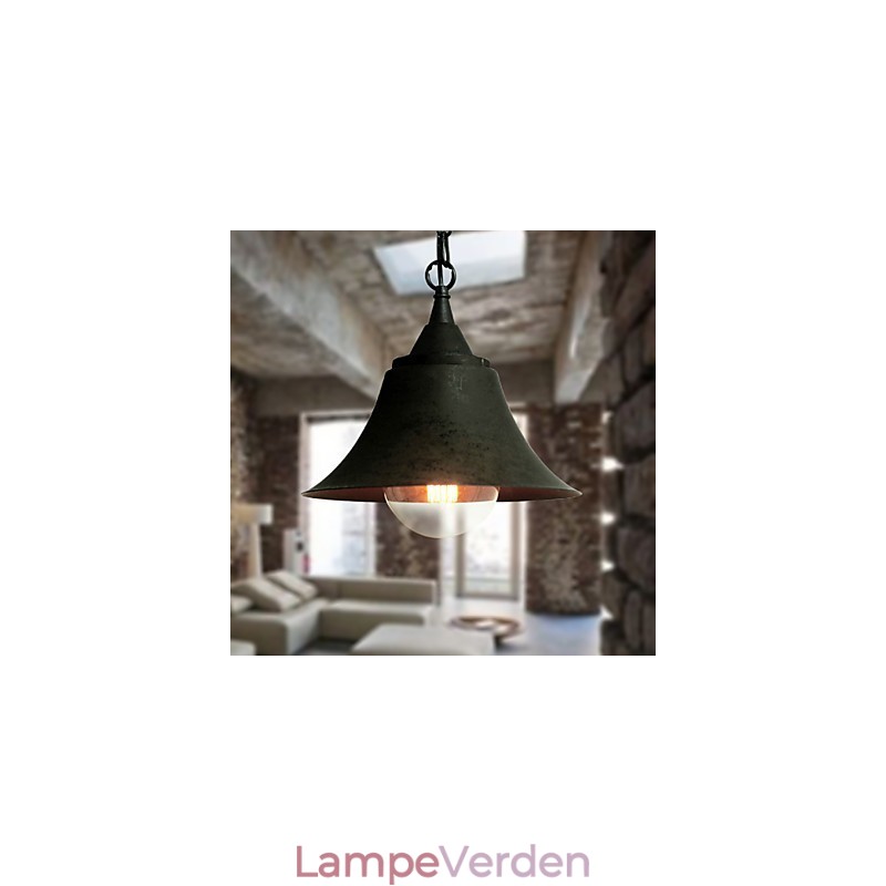 Medium vintage mat sort klokkeform metal pendellampe