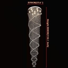 Loftslysekrone lys Pendel lys belysningsarmaturer med K9 krystal dobbelt spiral D70CM H300CM
