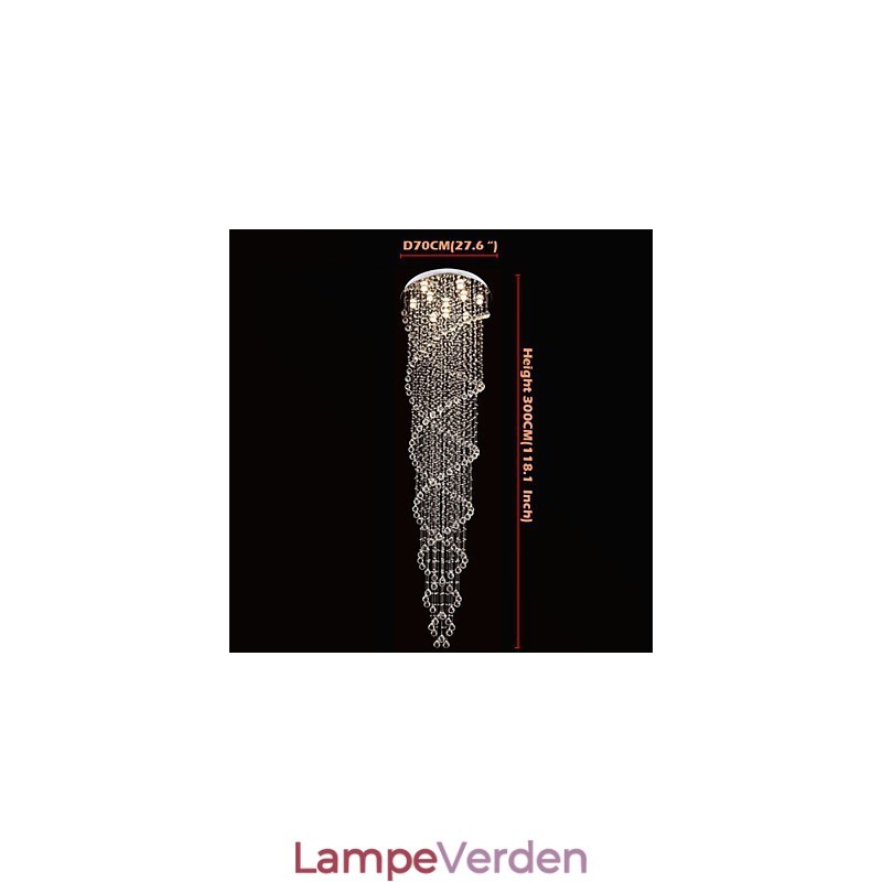Loftslysekrone lys Pendel lys belysningsarmaturer med K9 krystal dobbelt spiral D70CM H300CM