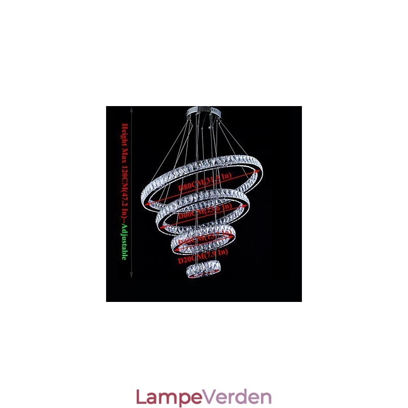Crystal Pendel Light Loftslampe Lysekrone Belysningsarmaturer med 4 ringe