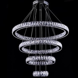 Crystal Pendel Light Loftslampe Lysekrone Belysningsarmaturer med 4 ringe