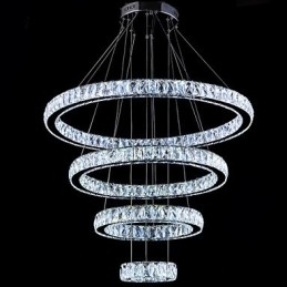 Crystal Pendel Light Loftslampe Lysekrone Belysningsarmaturer med 4 ringe