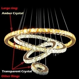 Pendellamper Loftslys Lysekronebelysning Rund 4 ringe Stor ring ravkrystal og anden klar krystal