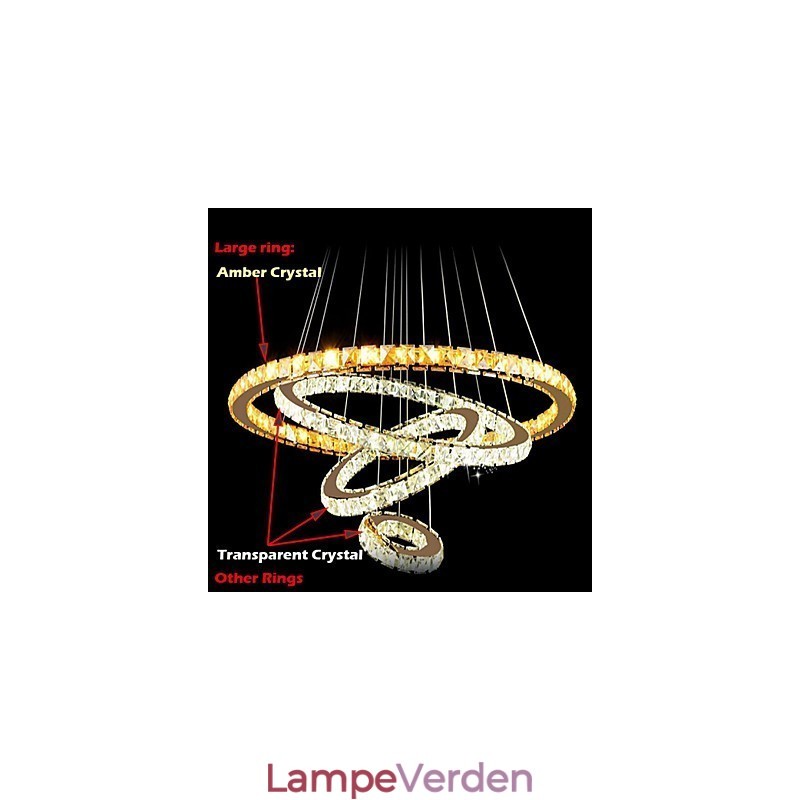 Pendellamper Loftslys Lysekronebelysning Rund 4 ringe Stor ring ravkrystal og anden klar krystal