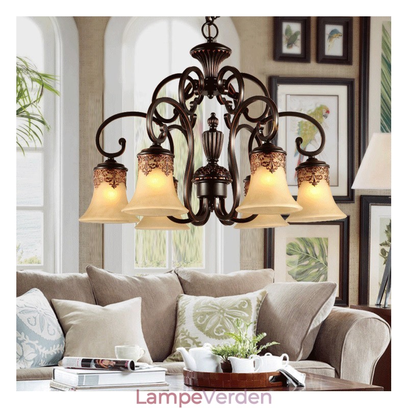 Lysekrone Pendel Light 6 Lights Vintage Country Island Metal+Glas