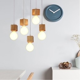 Nordic Solid Wood Firkantet Lampeholder Siddende Droplight Lampe Lys