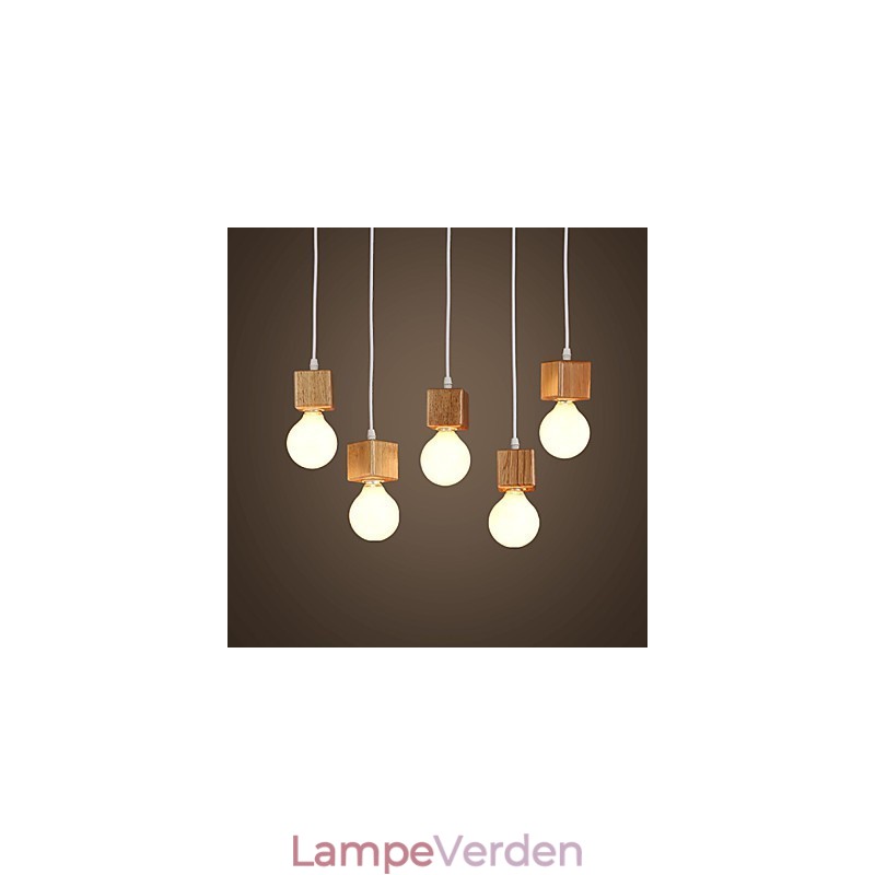 Nordic Solid Wood Firkantet Lampeholder Siddende Droplight Lampe Lys