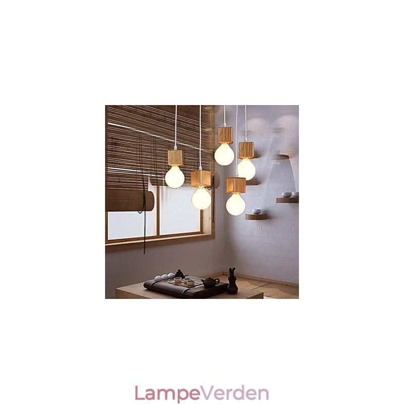 Nordic Solid Wood Firkantet Lampeholder Siddende Droplight Lampe Lys