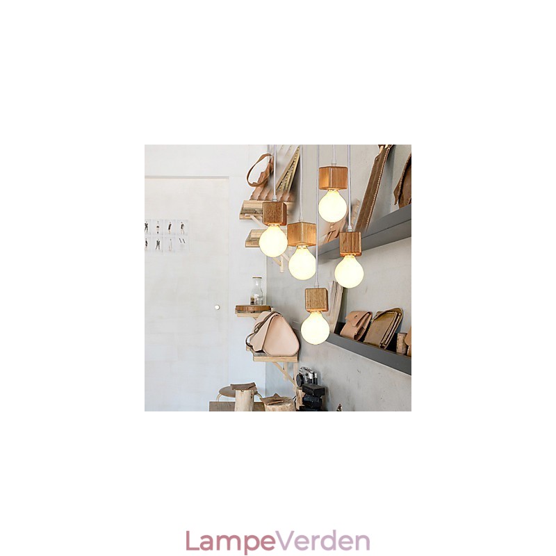 Nordic Solid Wood Firkantet Lampeholder Siddende Droplight Lampe Lys