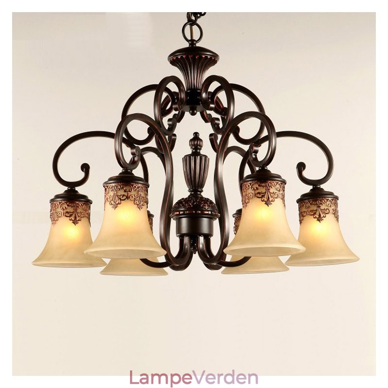 Lysekrone Pendel Light 6 Lights Vintage Country Island Metal+Glas