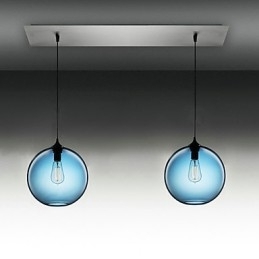 2 lys moderne glas pendel i rund blå bobledesign