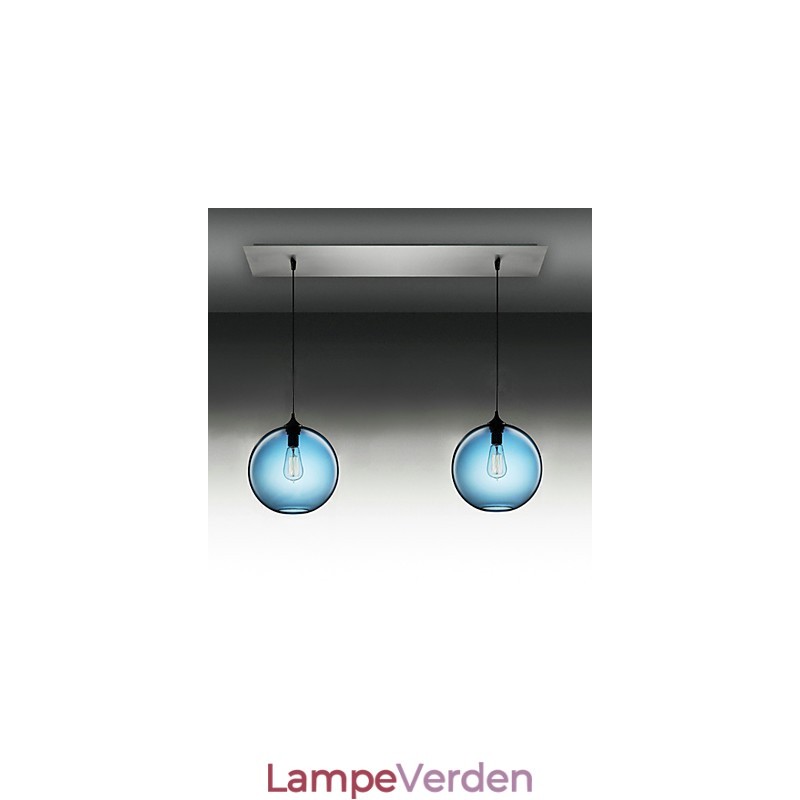 2 lys moderne glas pendel i rund blå bobledesign