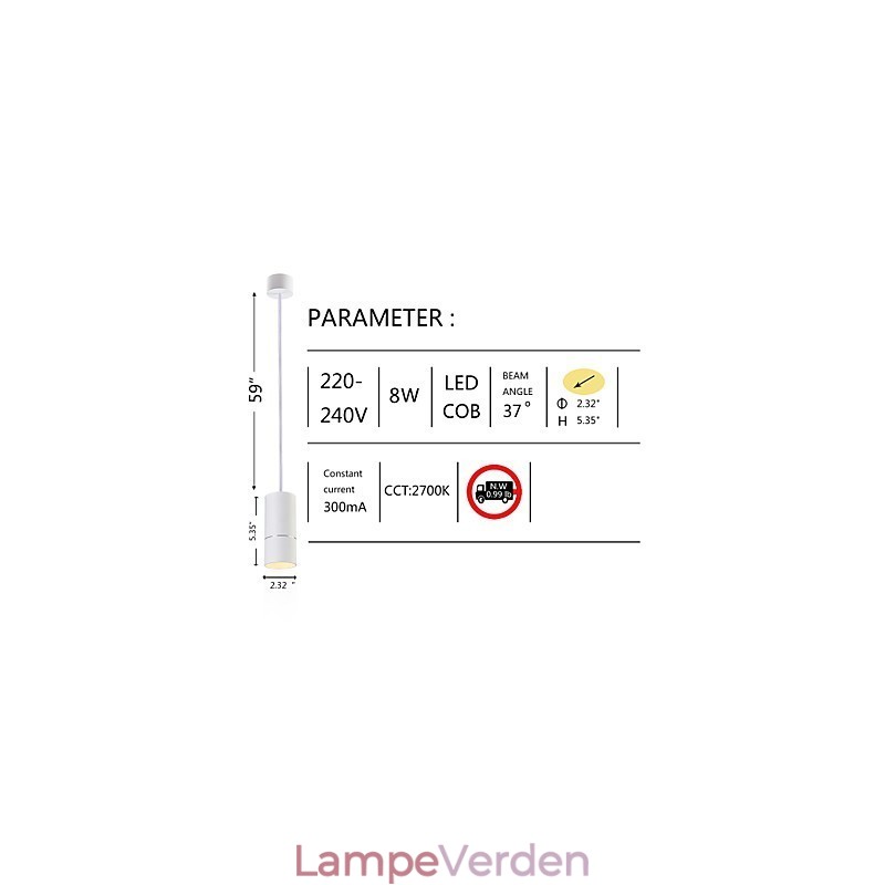 GE 05032 8W 136mm 1 lys mini pendel pulveriseret hvid med aluminium