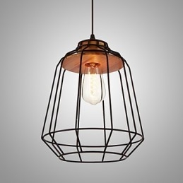 Iron maleri pendel med træ center jern bur belysning lampe