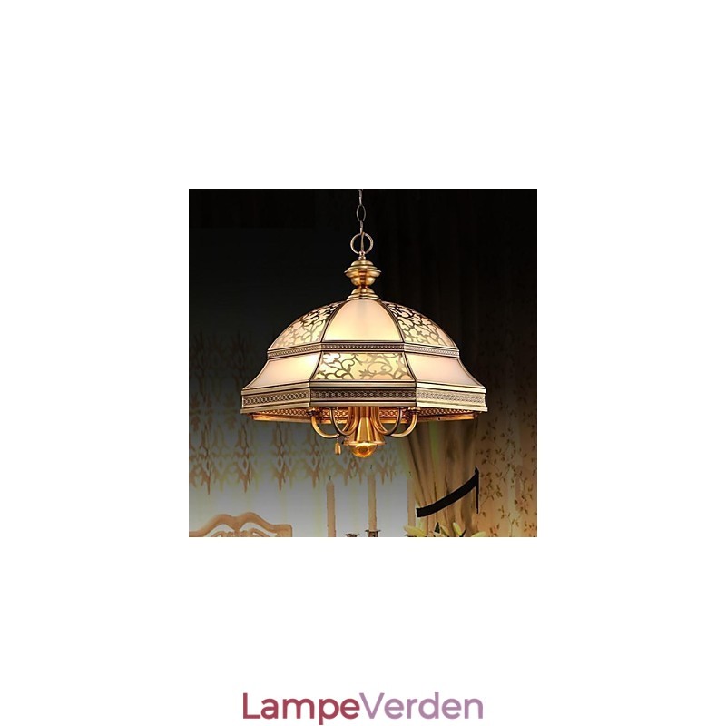 Messing Pendel Seks Lys Vintage Total Kobber Glas