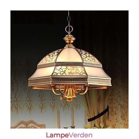 Messing Pendel Seks Lys Vintage Total Kobber Glas