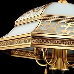 Messing Pendel Seks Lys Vintage Total Kobber Glas