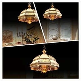 Messing Pendel Seks Lys Vintage Total Kobber Glas