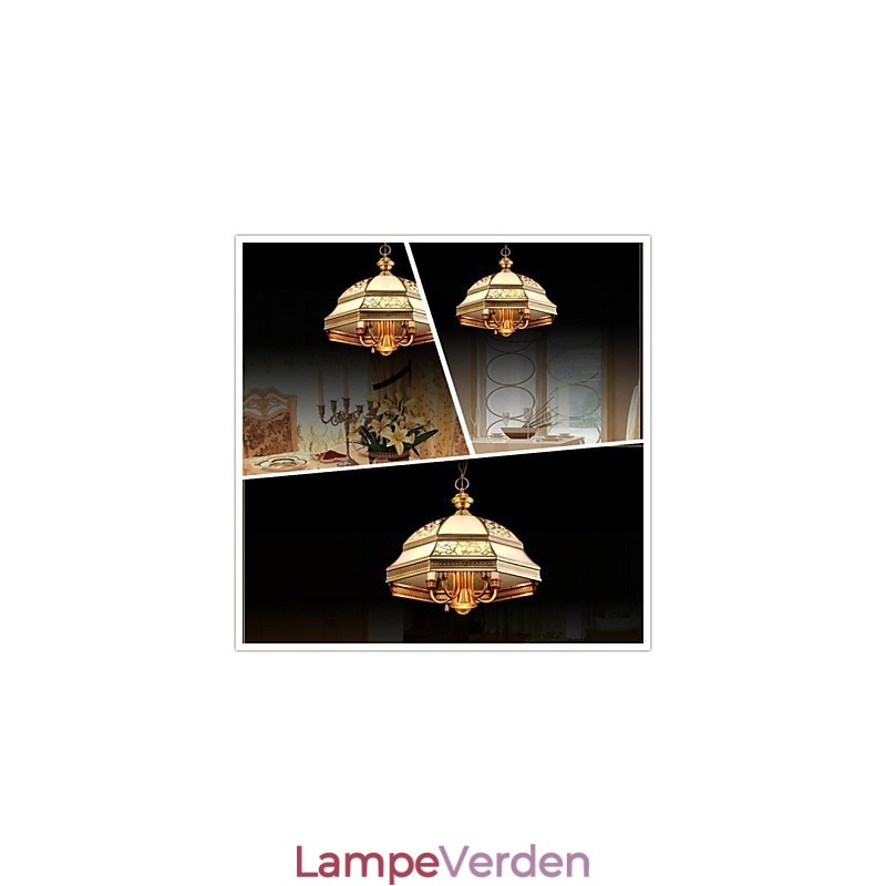 Messing Pendel Seks Lys Vintage Total Kobber Glas