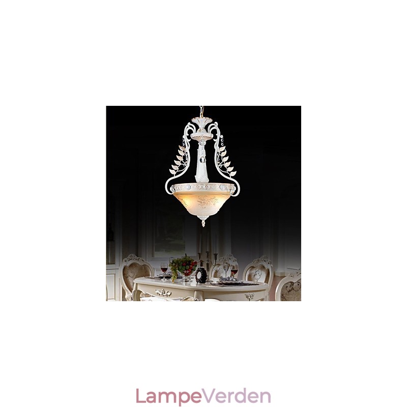 Hvidt vedhæng to lys mønster glasskærm håndforgyldt europæisk retro klassisk