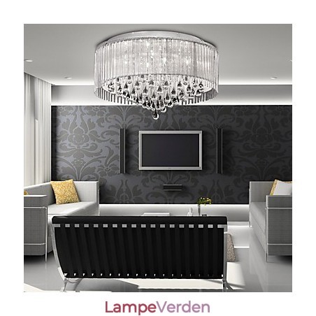 Elegant crytal pendel med 8 lys i cylinderskærm Elegant crytal pendel med 8 lys i cylinderskærm