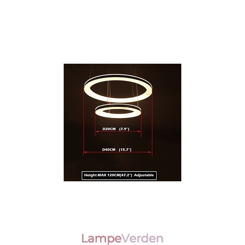 Akryl Pendel Rund Lysekrone Belysning med 2 Ringe Lamper Armaturer