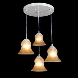 Hvidt vedhæng med fire lys mønster glasskærm håndforgyldt europæisk retro klassisk