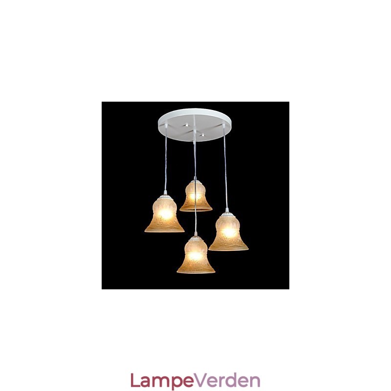 Hvidt vedhæng med fire lys mønster glasskærm håndforgyldt europæisk retro klassisk
