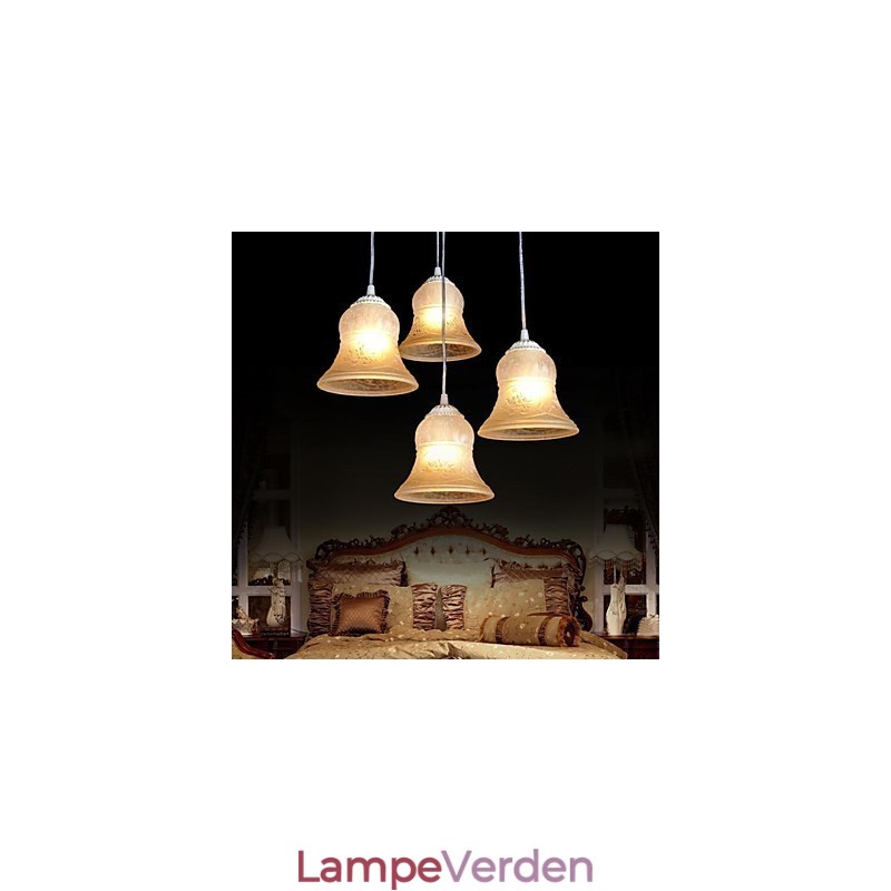 Hvidt vedhæng med fire lys mønster glasskærm håndforgyldt europæisk retro klassisk