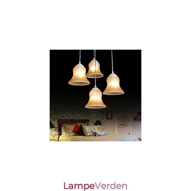 Hvidt vedhæng med fire lys mønster glasskærm håndforgyldt europæisk retro klassisk