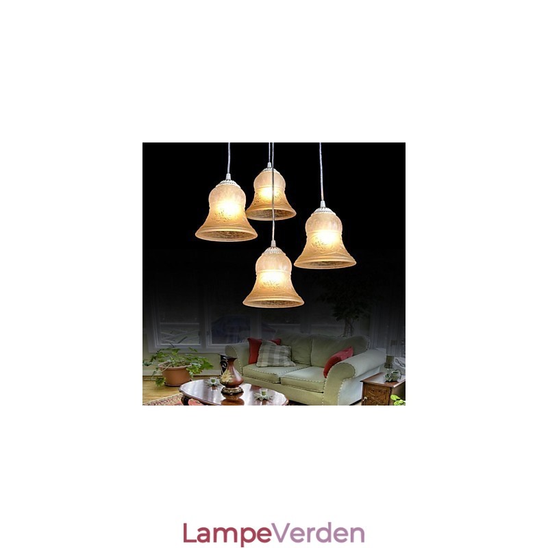 Hvidt vedhæng med fire lys mønster glasskærm håndforgyldt europæisk retro klassisk