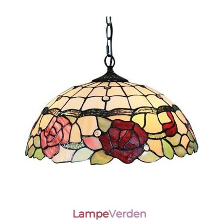 Pendel med 2 lys i rosa mønstret skærm