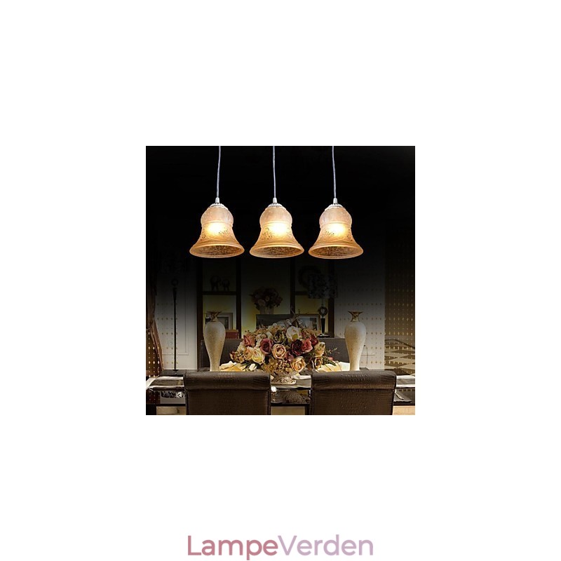 Hvidt vedhæng med tre lys mønster glasskærm håndforgyldt europæisk retro klassisk