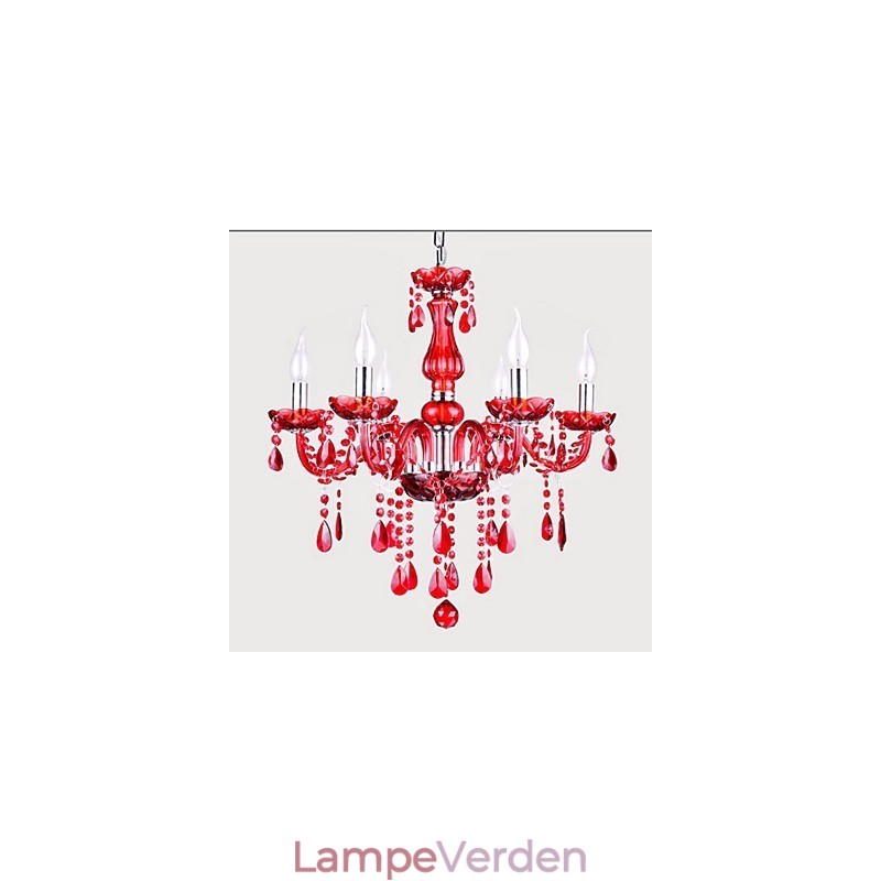 Lysekrone Rød Krystal Luksus Moderne 6 lys