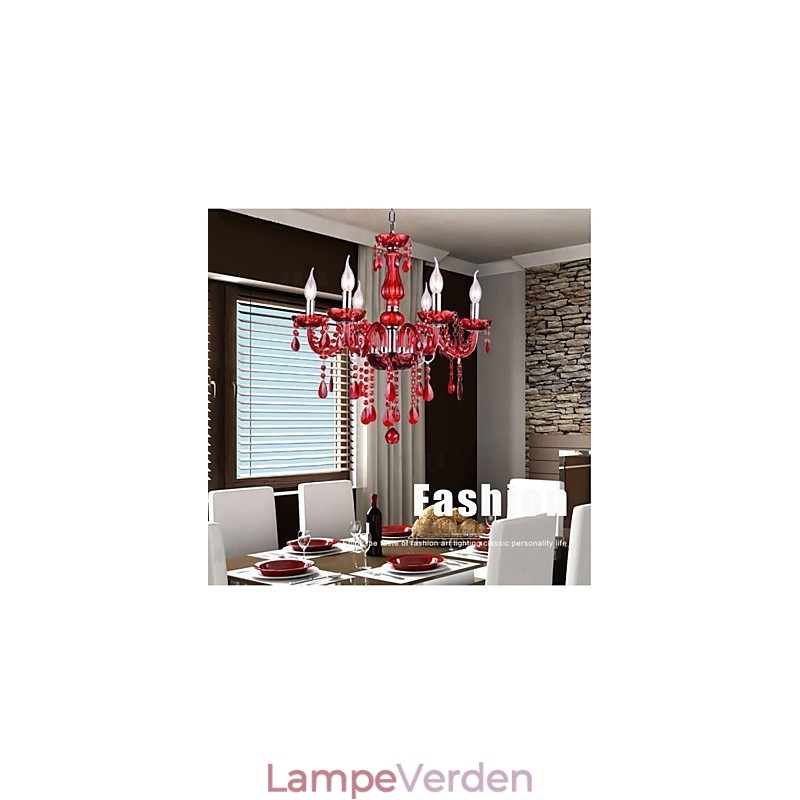 Lysekrone Rød Krystal Luksus Moderne 6 lys