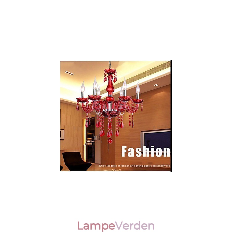 Lysekrone Rød Krystal Luksus Moderne 6 lys