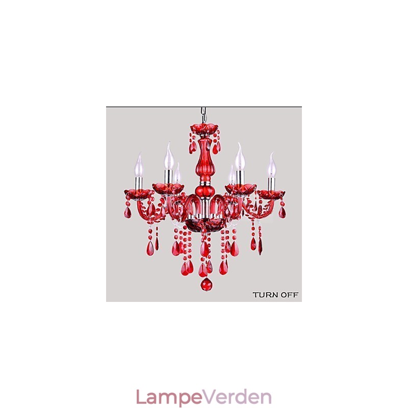 Lysekrone Rød Krystal Luksus Moderne 6 lys