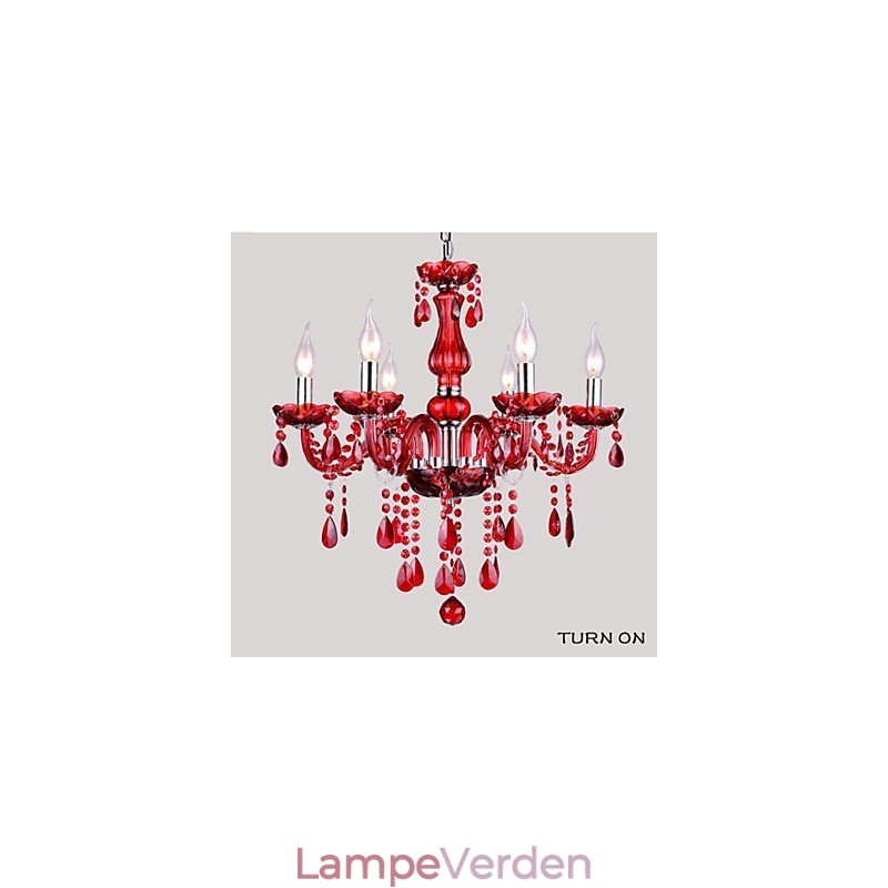 Lysekrone Rød Krystal Luksus Moderne 6 lys