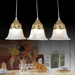 Bronze Pendel Tre lys Moire Glas European Classic