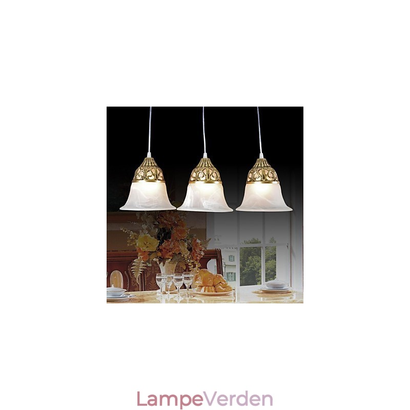Bronze Pendel Tre lys Moire Glas European Classic