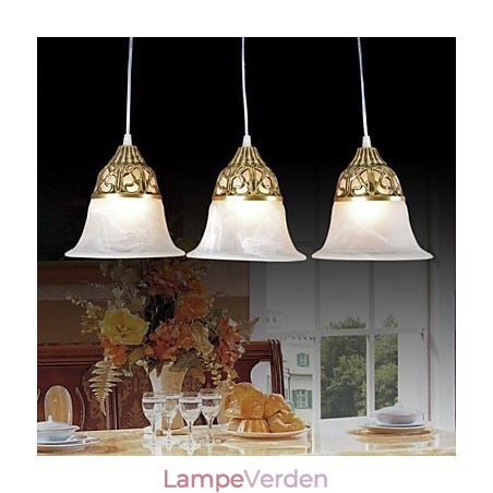 Bronze Pendel Tre lys Moire Glas European Classic Bronze Pendel Tre lys Moire Glas European Classic