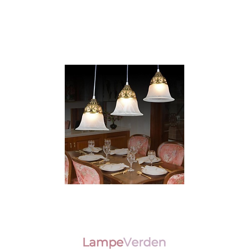 Bronze Pendel Tre lys Moire Glas European Classic