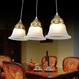 Bronze Pendel Tre lys Moire Glas European Classic