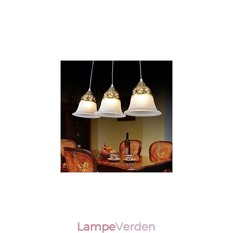 Bronze Pendel Tre lys Moire Glas European Classic