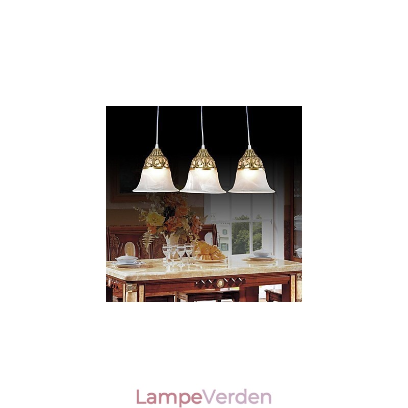 Bronze Pendel Tre lys Moire Glas European Classic